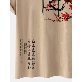 Mens Plum Bossom Character Print Contrast Short Sleeve Hooded T-Shirts