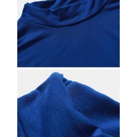 Mens Plain Pure Color Half Collar Cotton Basics Long Sleeve Bottoming T-Shirts