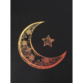 Mens Ombre Star & Moon Print Ethnic Style Short Sleeve T-Shirts