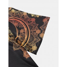 Mens Ombre Star & Moon Print Ethnic Style Short Sleeve T-Shirts