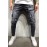 Men's Black Ripped Badge Applique Stiletto Jeans