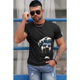 Black Abstract Graphic Print Short Sleeve Men's Tee
