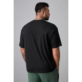 Black Skeleton Gesture Letter Print Men's Oversized Tee