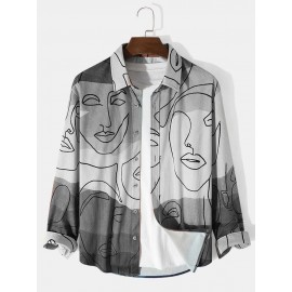 Mens Corduroy Art Printed Colorful Long Sleeve Front Buttons Shirts