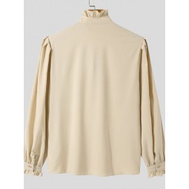 Mens Puff Sleeve Ruffle Neck Button Shirt