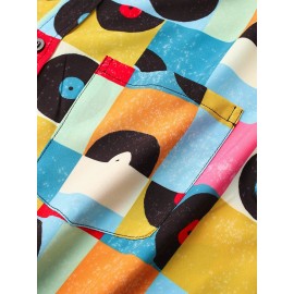 Mens Colorful Grid Geometric Pattern Short Sleeve Shirt With Pocket