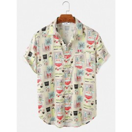 ChArmKpr Mens Colorful Element Pattern Print Loose Light Short Sleeve Shirts