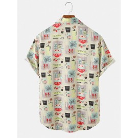 ChArmKpr Mens Colorful Element Pattern Print Loose Light Short Sleeve Shirts