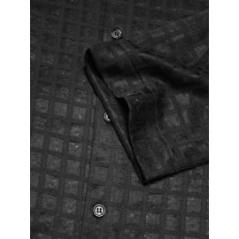 Mens Casual Mesh Check Long-sleeved Shirts