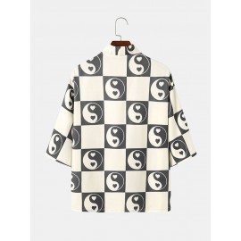 Mens Heart Yin Yang Pattern Open Front Casual Loose Kimono