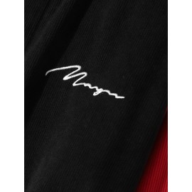 Mens Contrast Patchwork Geometric Pattern Embroidered Corduroy Long Sleeve Shirts