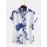 Mens Chinese Style Porcelain Floral Printed Short Sleeve Turn Down Collar Casual Shirt