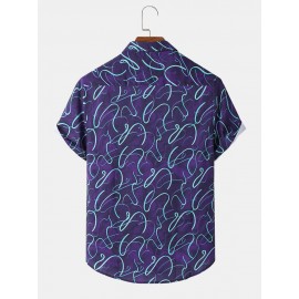 Men Funny Print Magic Line Short Sleeve Casual Shirts