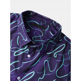 Men Funny Print Magic Line Short Sleeve Casual Shirts